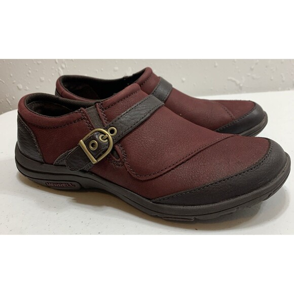 Merrell Shoes - Merrell Dassie Buckle Loafer Shoes Womans 7.5 Deep Red Espresso Leather Comfort
